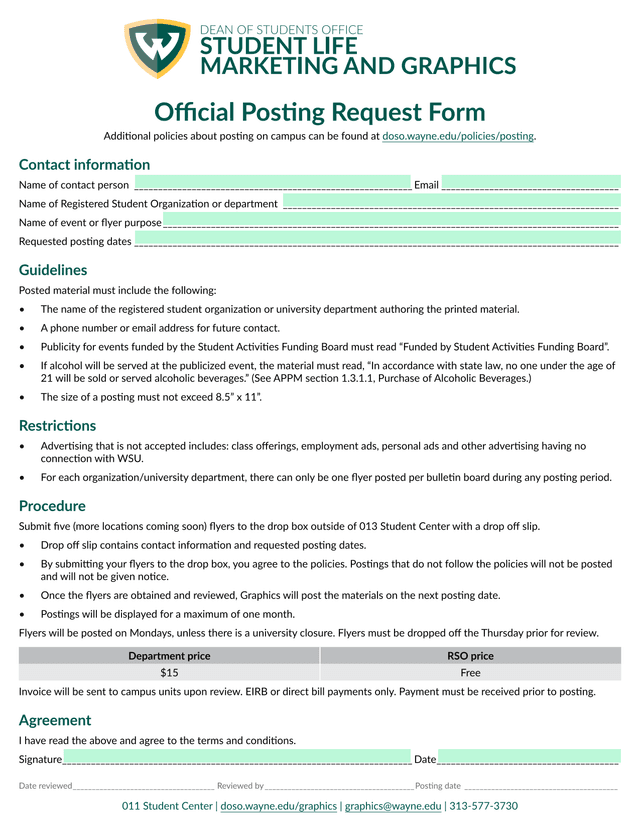 Official Posting Request Form screenshot