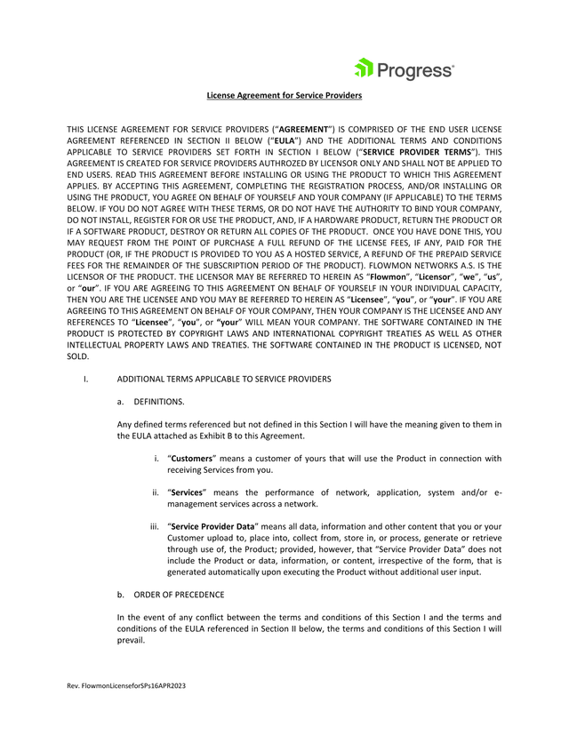 License Agreement For Service Providers screenshot