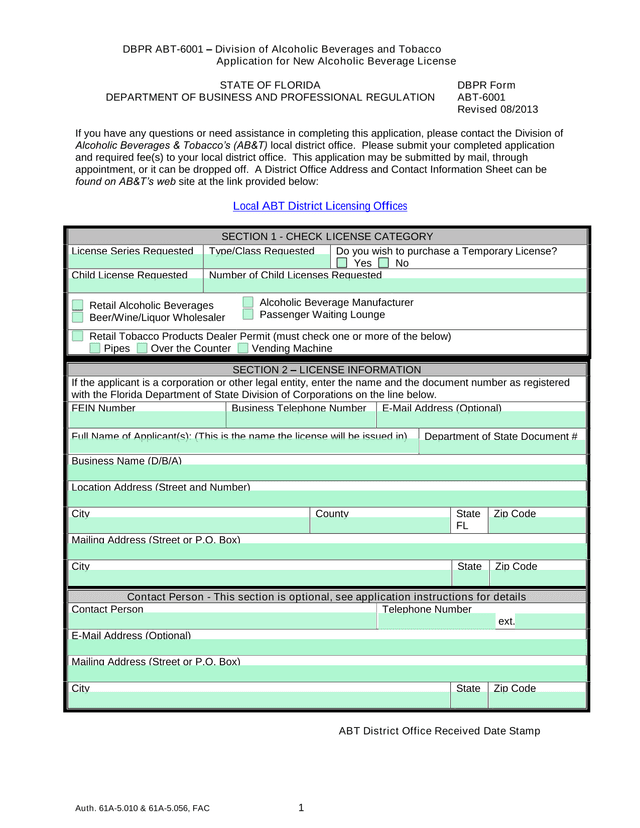 Application For New Alcoholic Beverage License screenshot