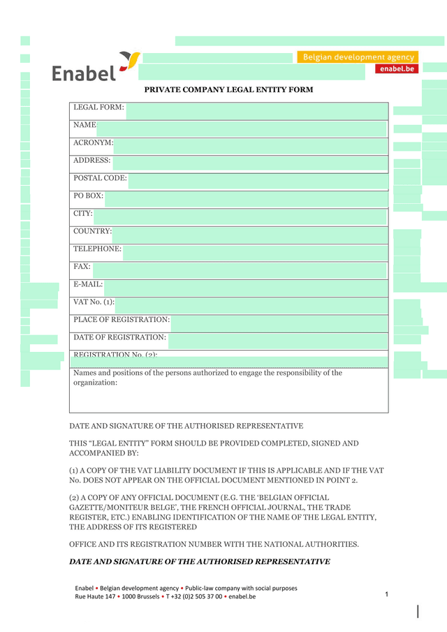PRIVATE COMPANY LEGAL ENTITY FORM screenshot