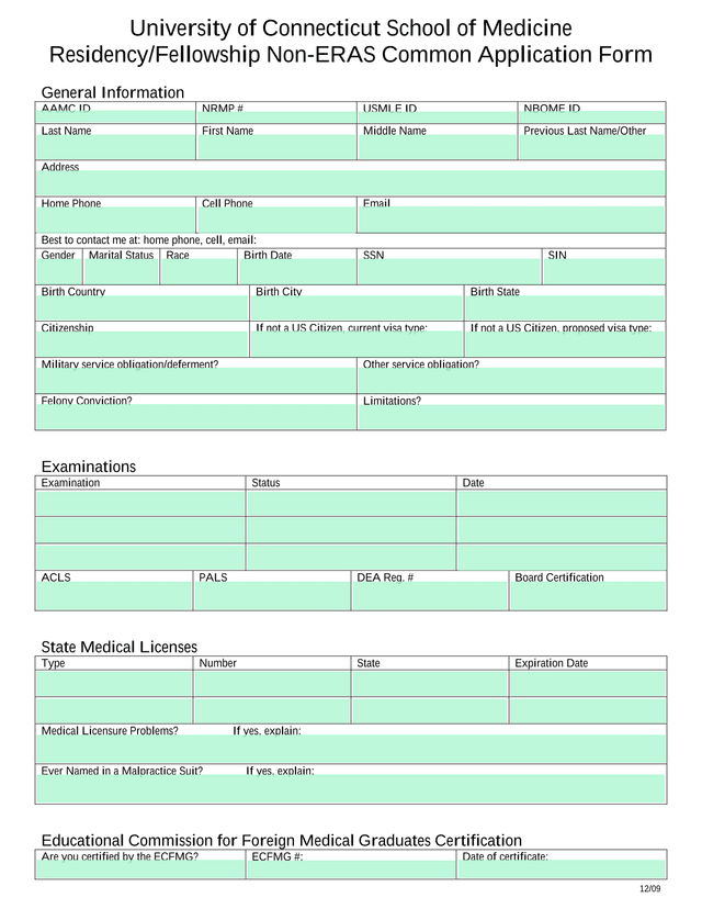 ResidencyFellowship Non ERAS Common Application Form screenshot