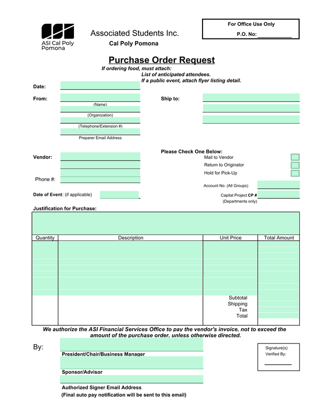 Purchase Order Request screenshot