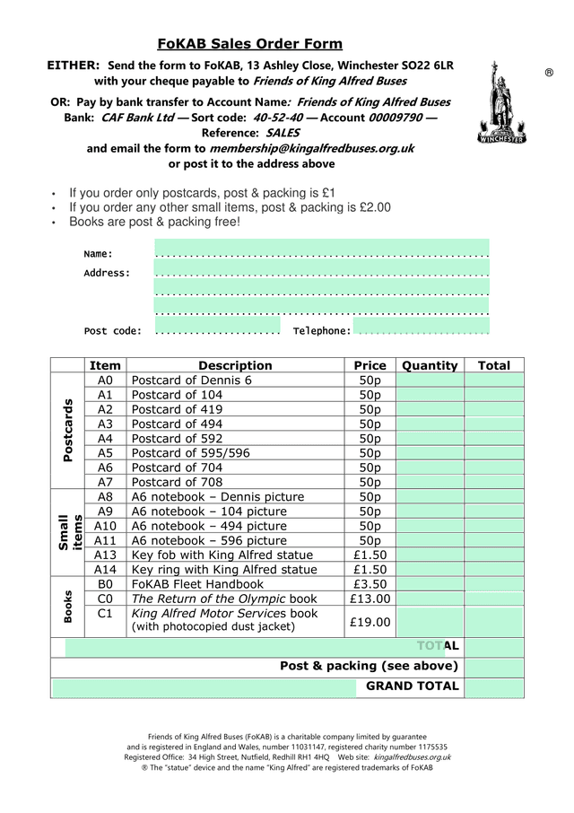 FoKAB Sales Order Form screenshot