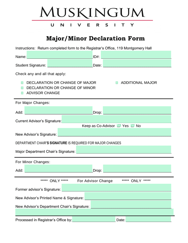 MajorMinor Declaration Form screenshot
