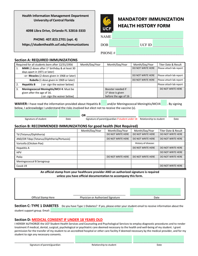 Immunization Record Form screenshot