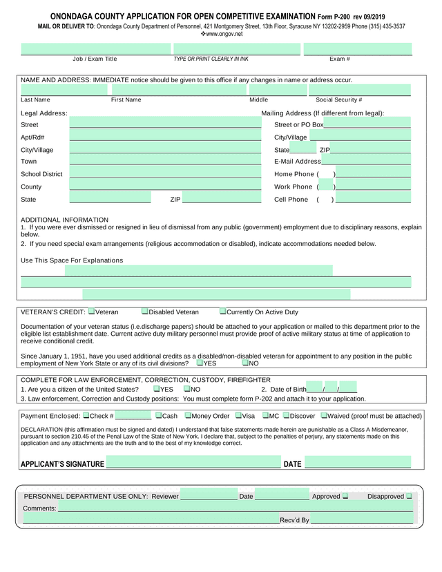 Employment Application Form screenshot