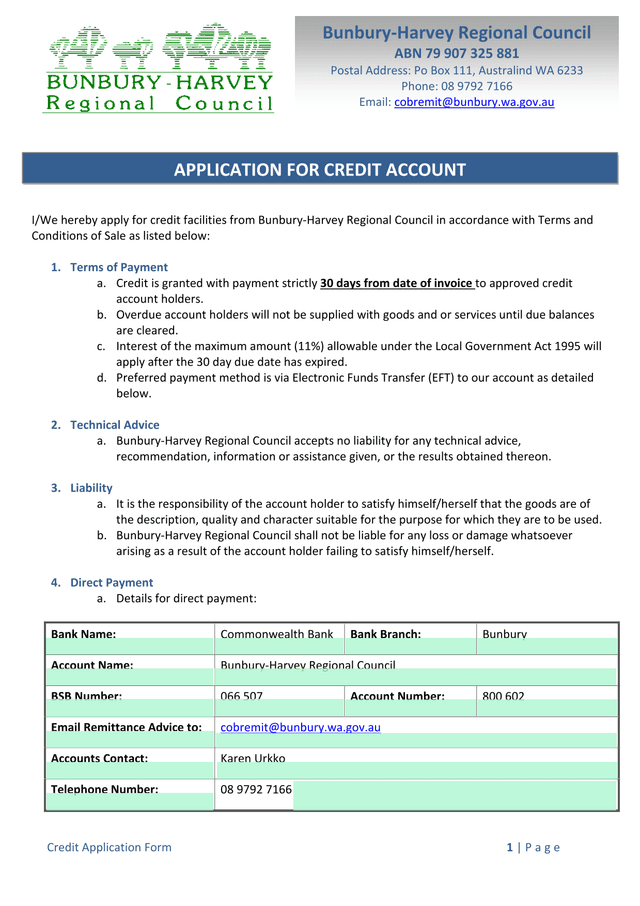 Credit Application Form screenshot
