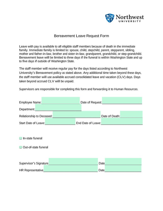 Bereavement Leave Request Form screenshot