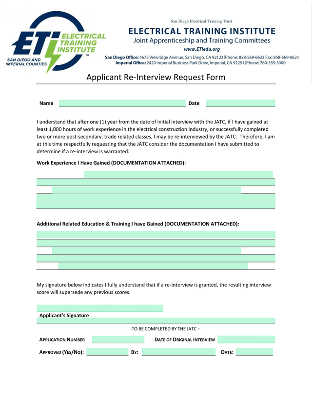 Applicant Re Interview Request Form screenshot