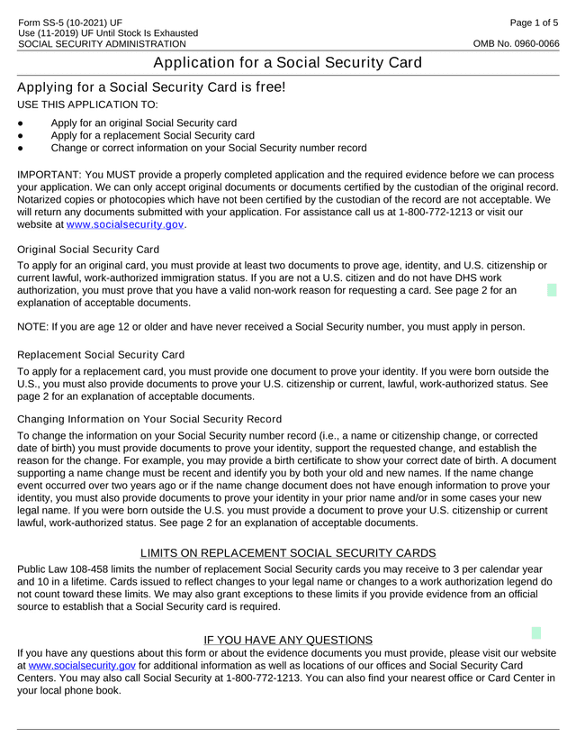 Application For A Social Security Card screenshot