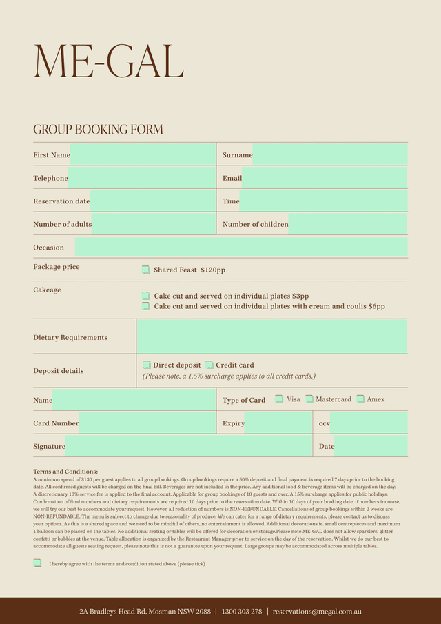 Group Booking Form screenshot