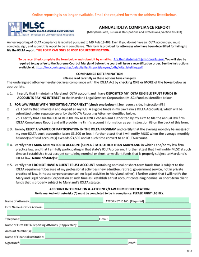 Annual IOLTA Compliance Report screenshot