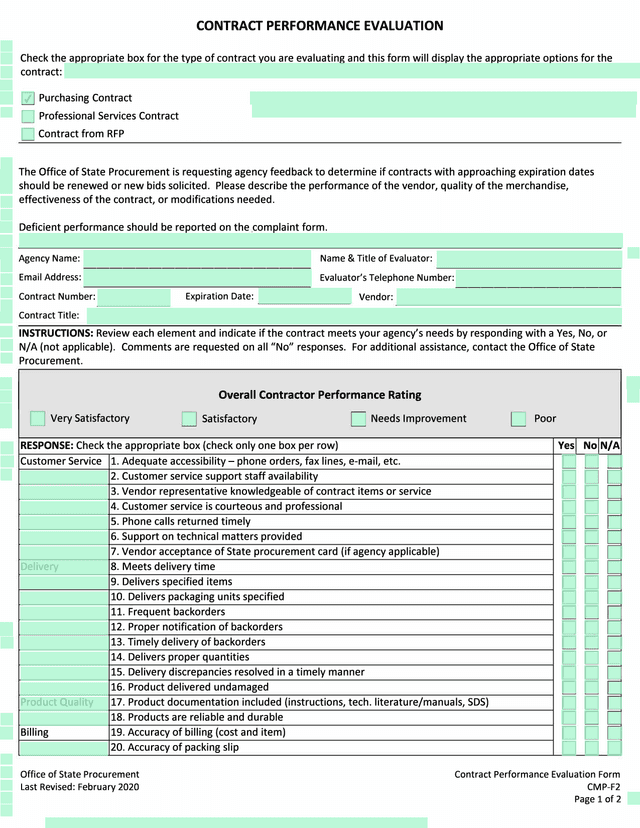 Contract Performance Evaluation screenshot