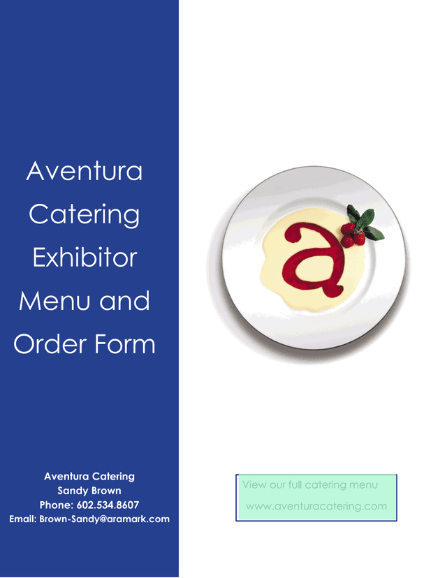 Aventura Catering Exhibitor Menu And Order Form screenshot