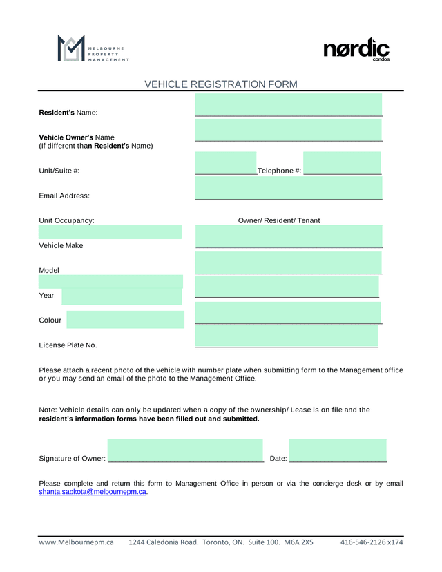 Vehicle Registration Form screenshot