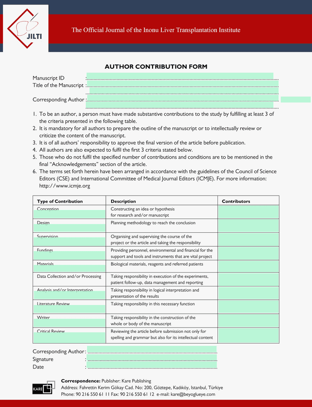 Author Contribution Form screenshot