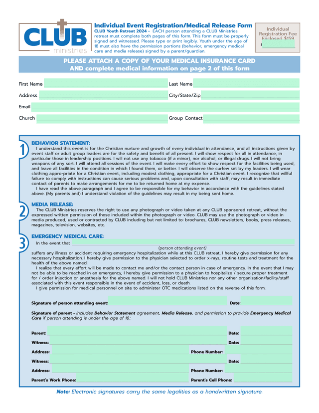 Individual Event RegistrationMedical Release Form screenshot