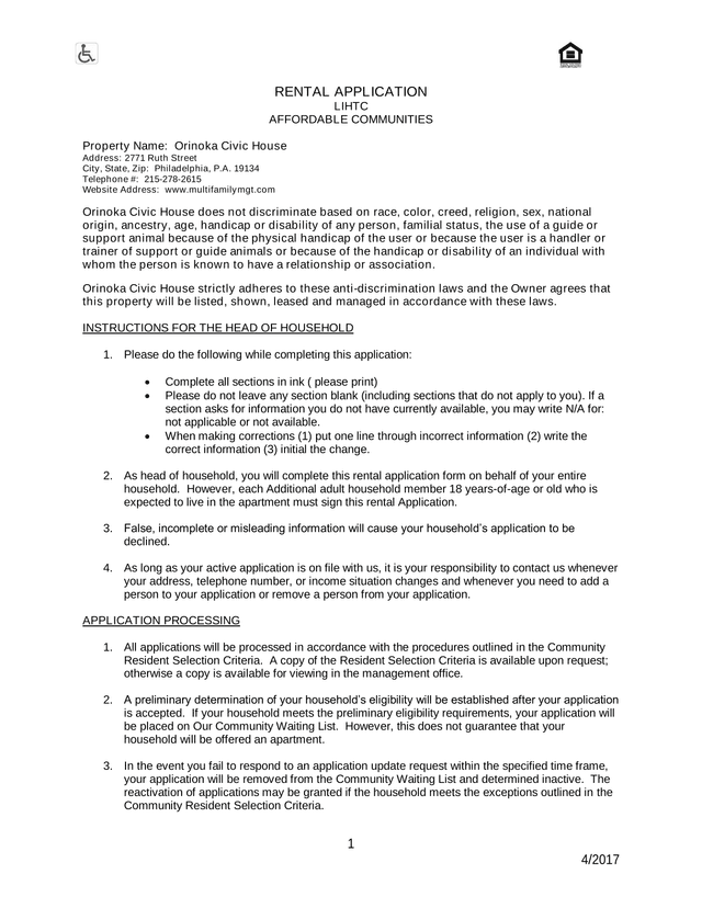 RENTAL APPLICATION LIHTC AFFORDABLE COMMUNITIES screenshot