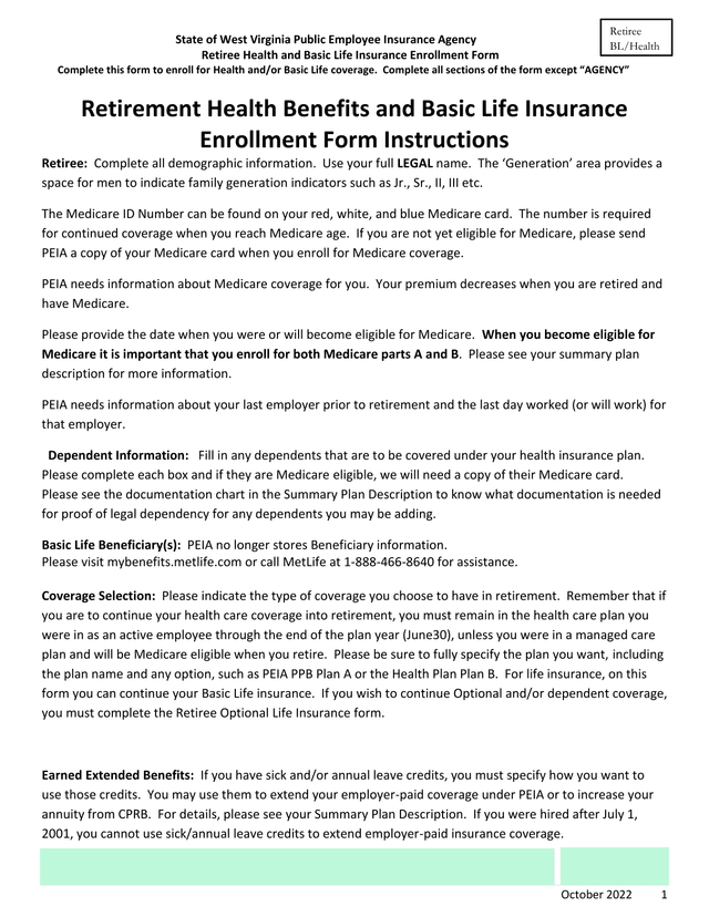 State Of West Virginia Public Employee Insurance Agency Retiree Health And Basic Life Insurance Enro screenshot