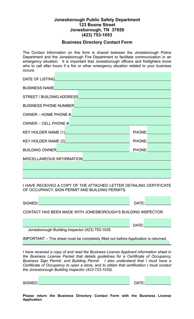 Business Directory Contact Form screenshot