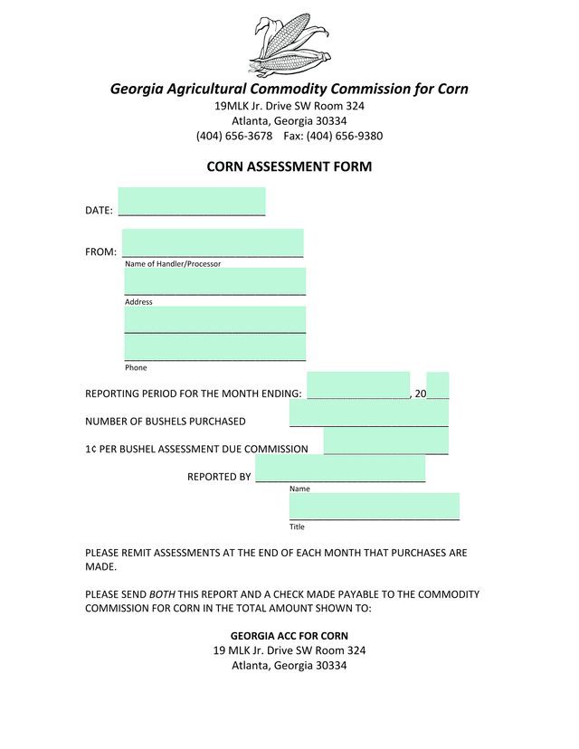 Corn Assessment Form screenshot