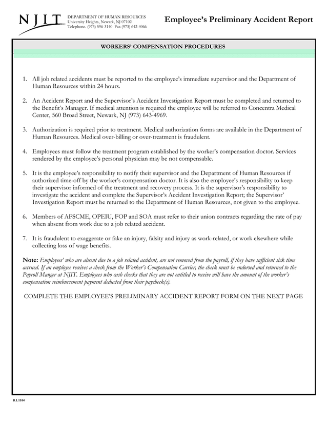 EmployeeS Preliminary Accident Report screenshot