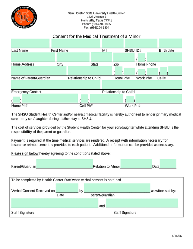 Consent For The Medical Treatment Of A Minor screenshot