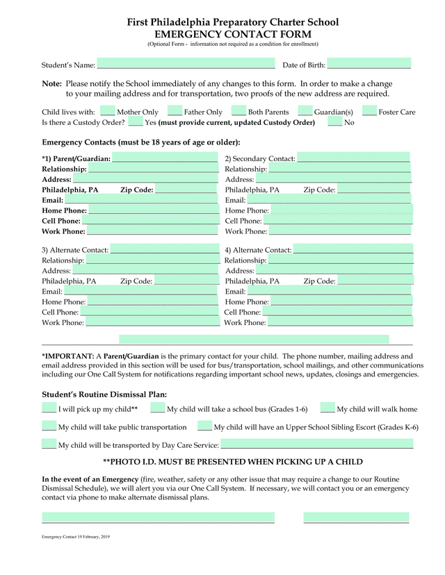 Emergency Contact Form screenshot