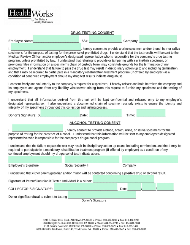 Drug Testing Consent screenshot