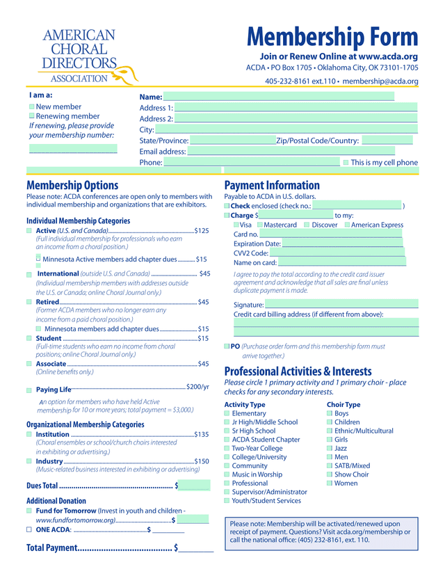 Membership Form screenshot