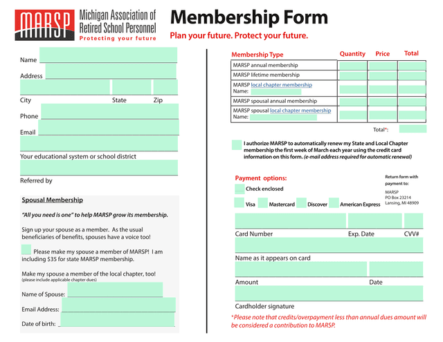 Membership Form screenshot