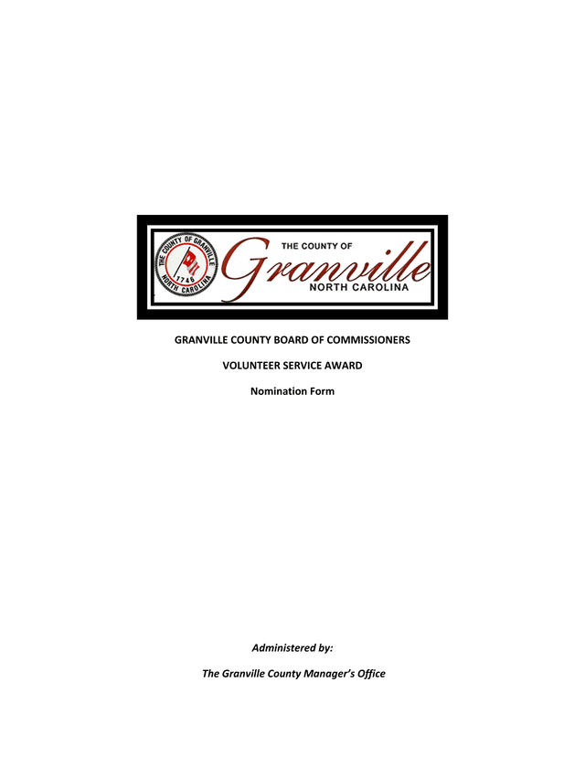 Granville County Board Of Commissioners Volunteer Service Award Nomination Form screenshot