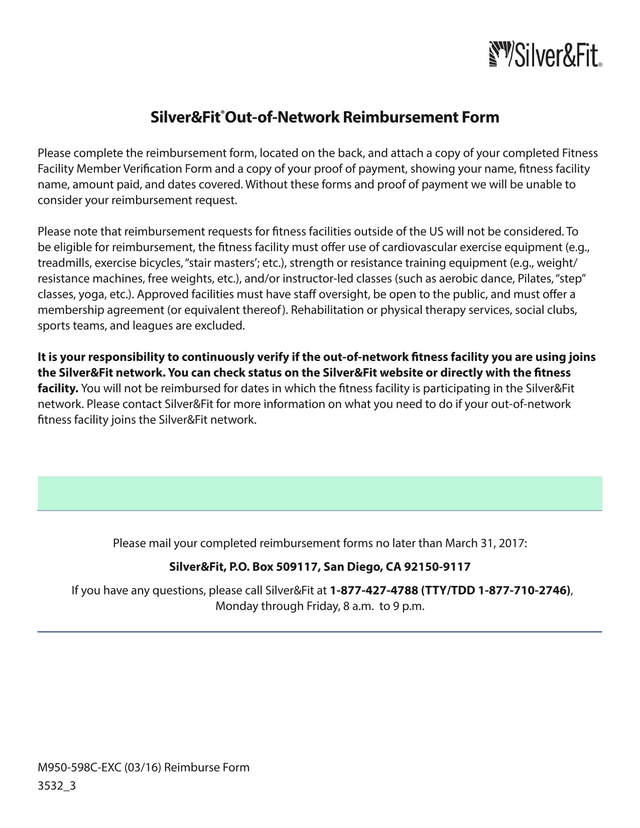 SilverFit Out Of Network Reimbursement Form screenshot