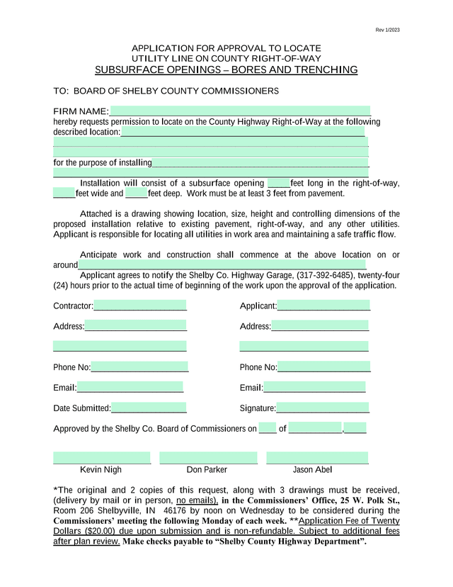 APPLICATION FOR APPROVAL TO LOCATE UTILITY LINE ON COUNTY RIGHT OF WAY screenshot