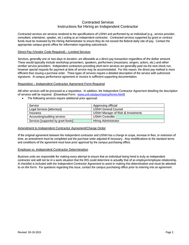 Contracted Services Instructions For Hiring An Independent Contractor screenshot