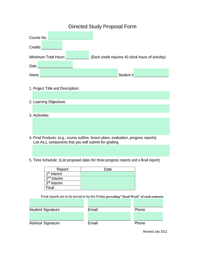 Directed Study Proposal Form screenshot