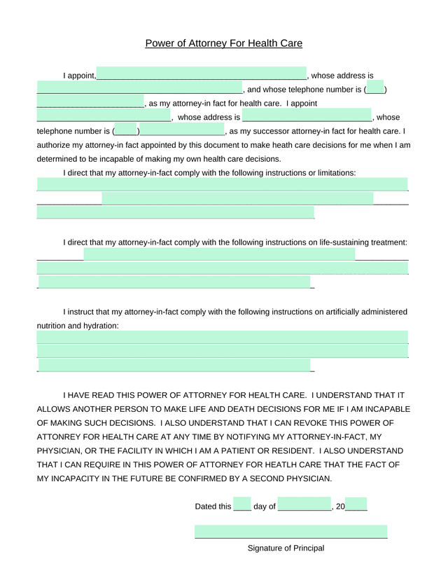 Power Of Attorney For Health Care screenshot