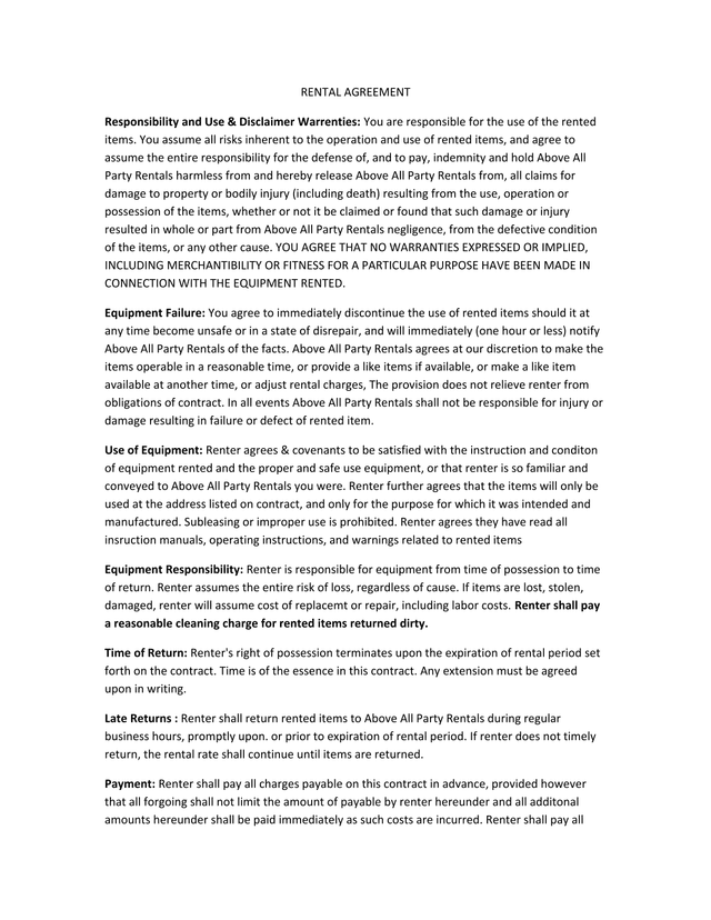 Rental Agreement screenshot