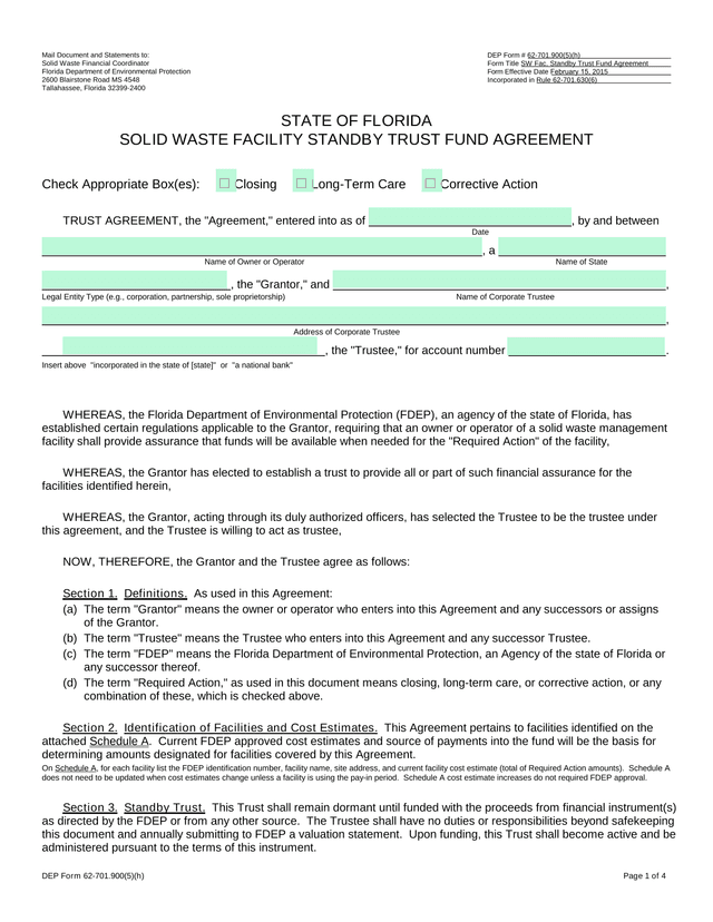 SW Fac. Standby Trust Fund Agreement screenshot