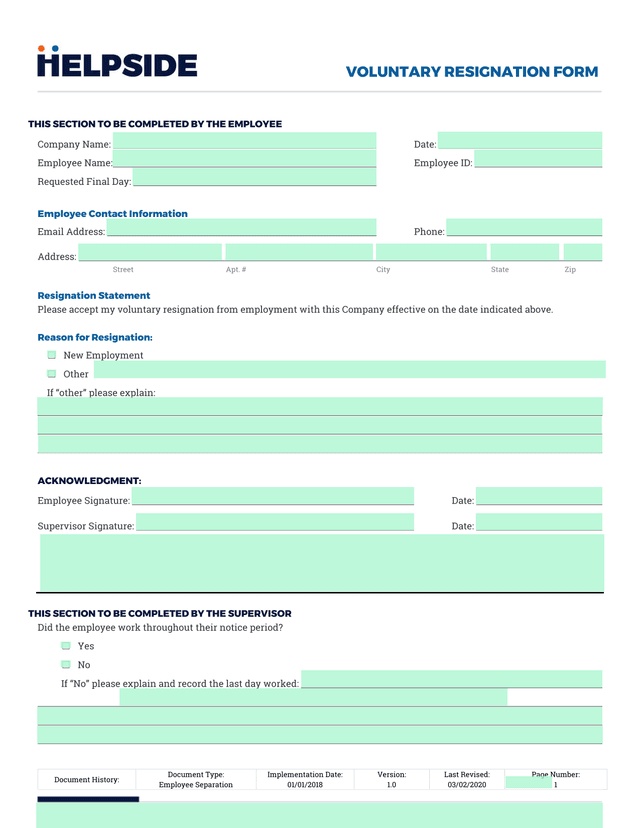 VOLUNTARY RESIGNATION FORM screenshot