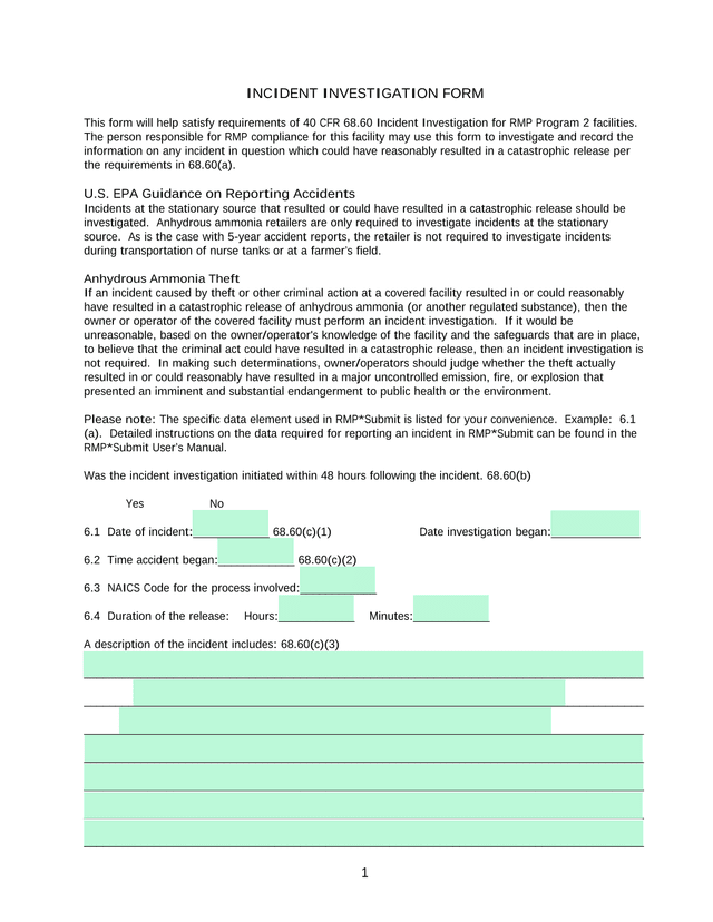 Incident Investigation Form screenshot