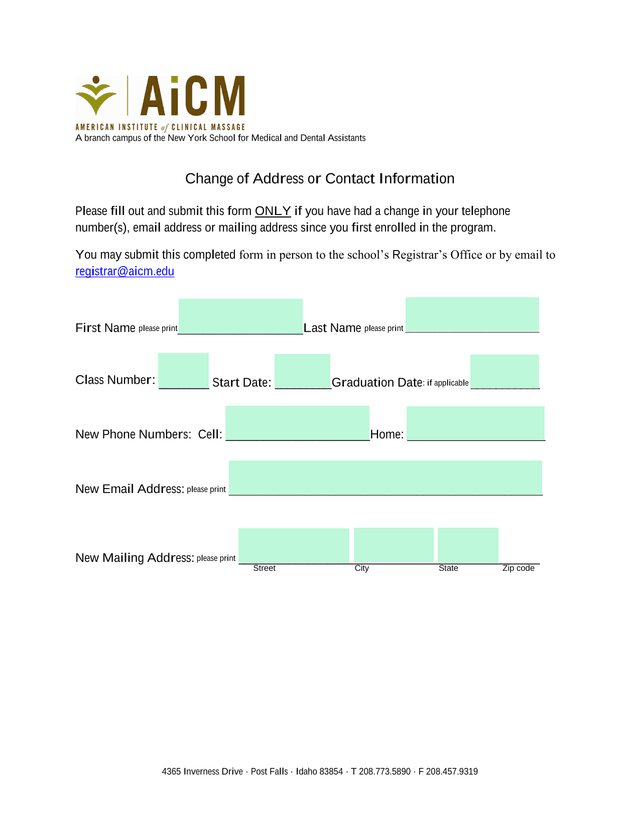Change Of Address Or Contact Information screenshot