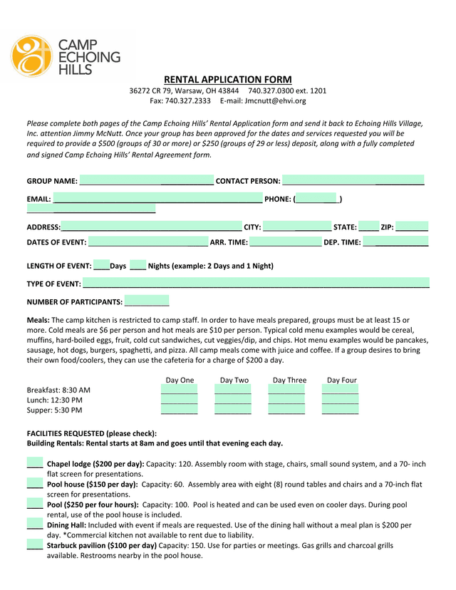 Rental Application Form screenshot