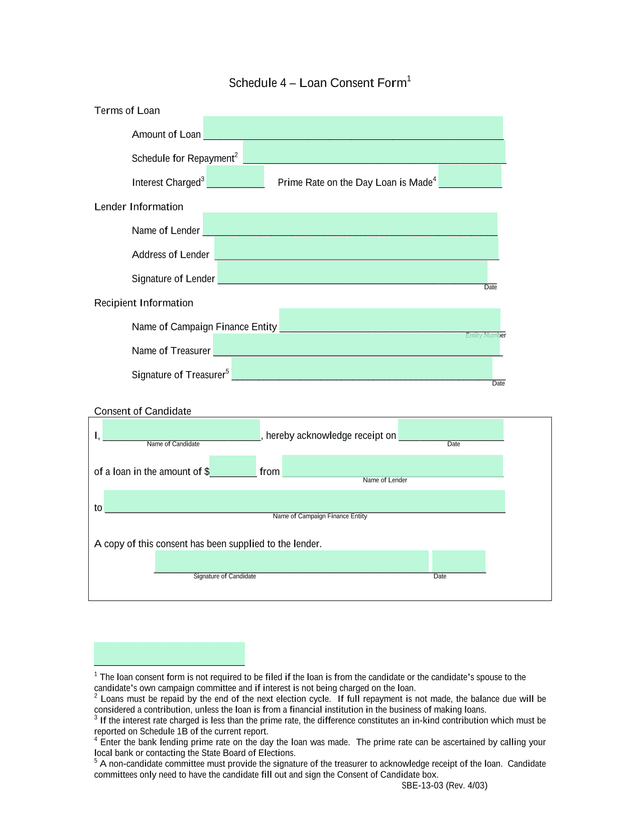 Schedule 4  Loan Consent Form screenshot