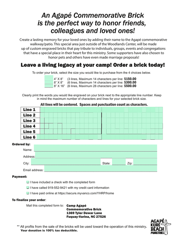 Agap Commemorative Brick Order Form screenshot