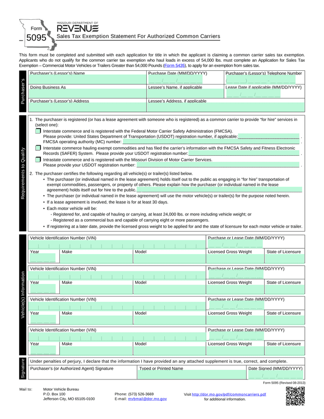 Common Carrier Sales Tax Exemption Form screenshot