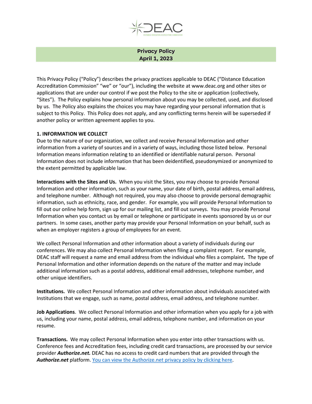 Privacy Policy screenshot