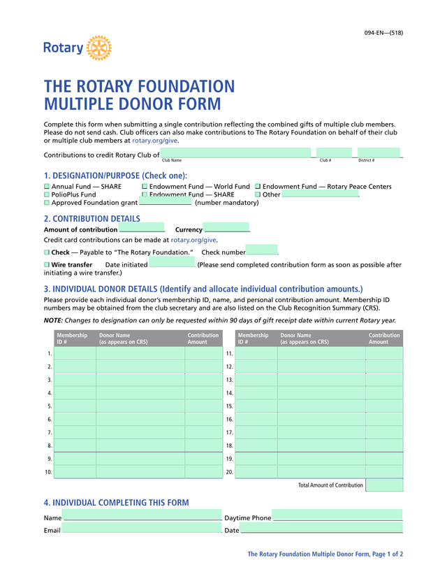 The Rotary Foundation Multiple Donor Form screenshot