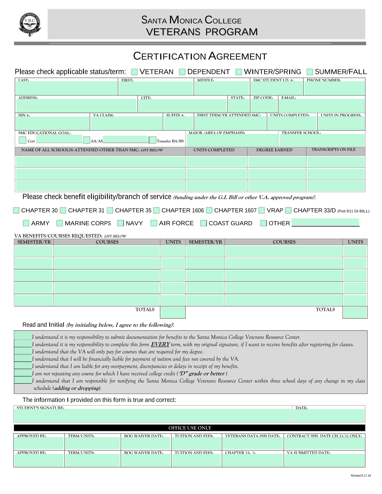 CERTIFICATION AGREEMENT screenshot