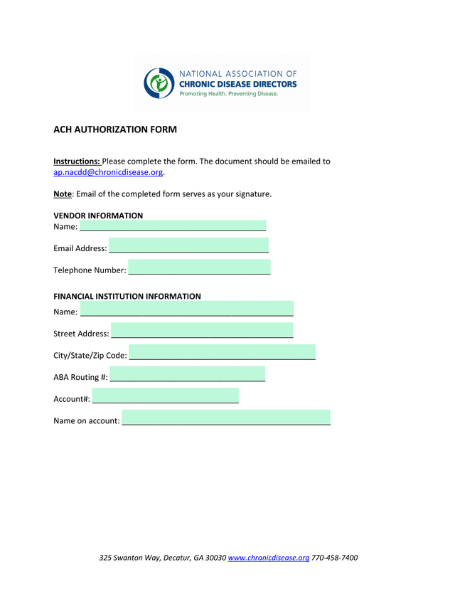 ACH AUTHORIZATION FORM screenshot